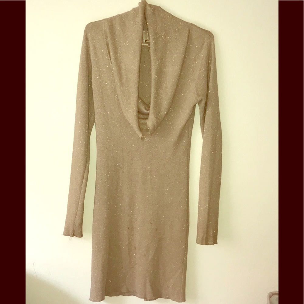 Forever 21 Gold Midi Cowl Neck Sweater Dress